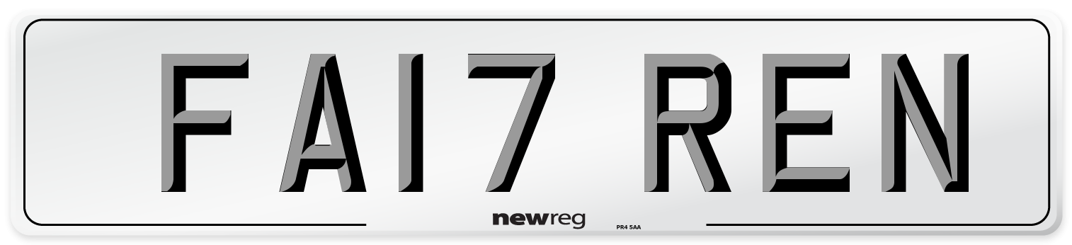 FA17 REN Front Number Plate