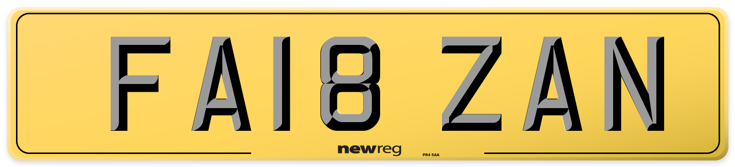 FA18 ZAN Rear Number Plate