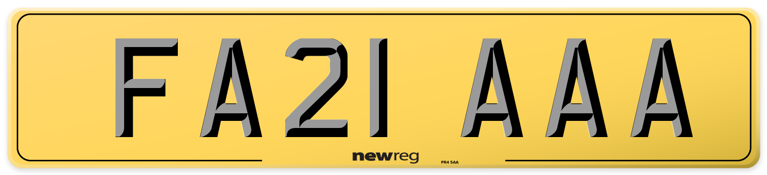 FA21 AAA Rear Number Plate