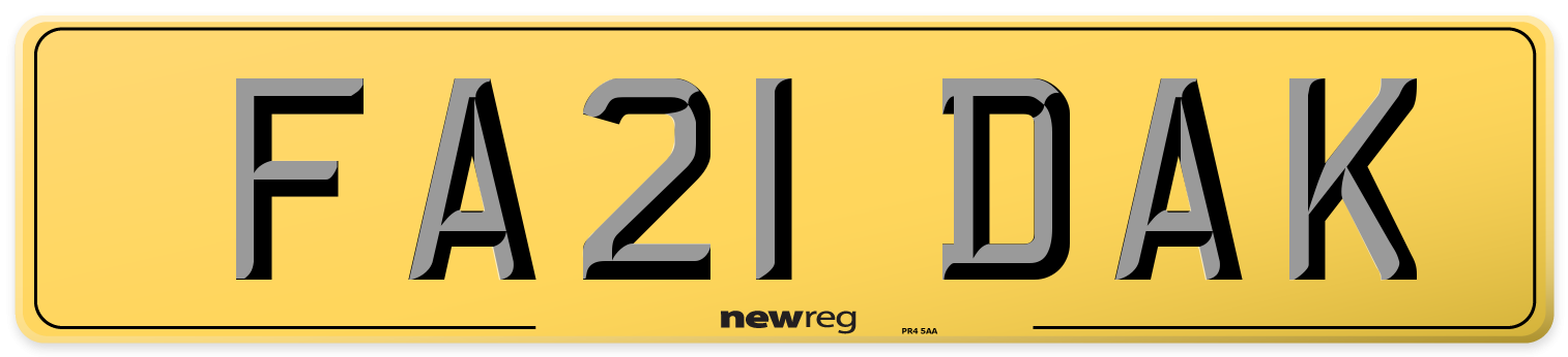 FA21 DAK Rear Number Plate