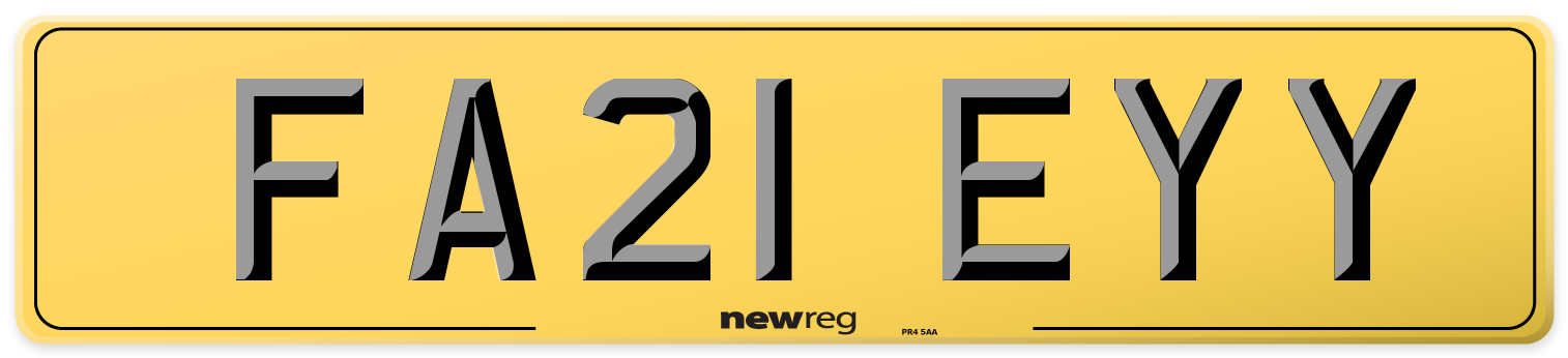 FA21 EYY Rear Number Plate