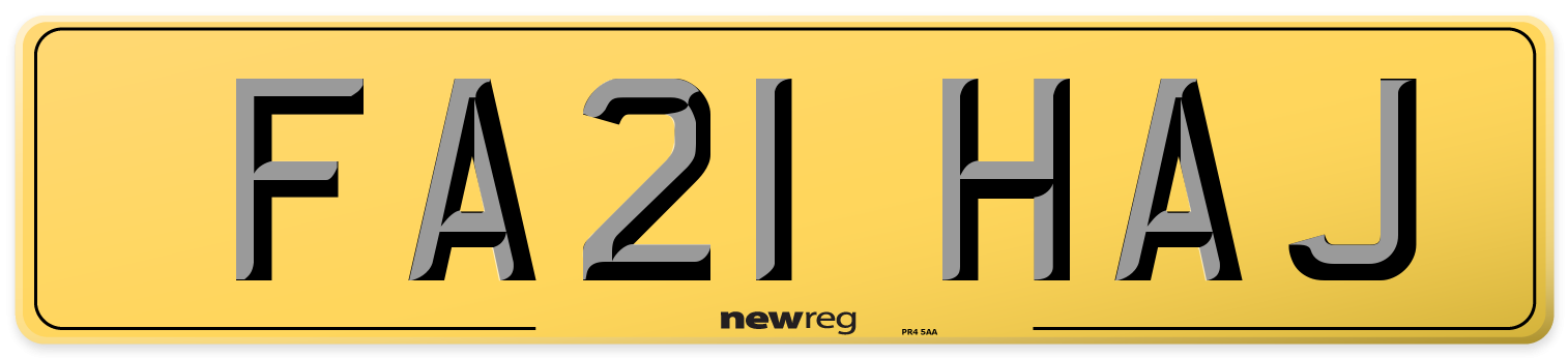 FA21 HAJ Rear Number Plate