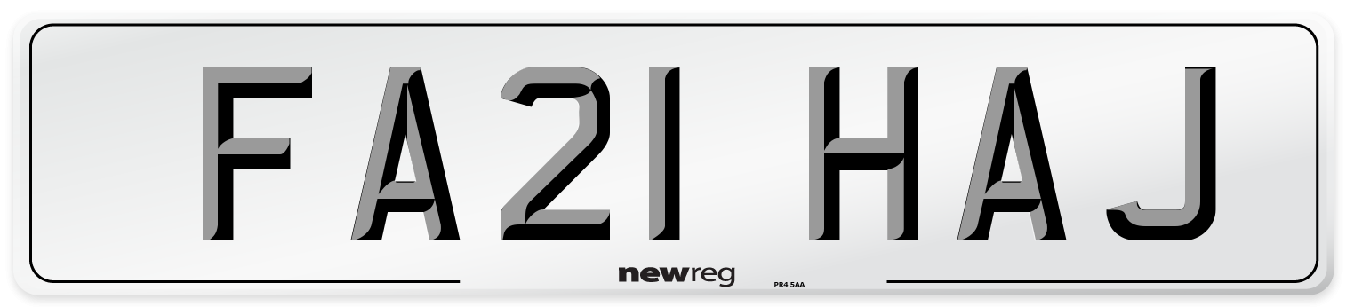 FA21 HAJ Front Number Plate