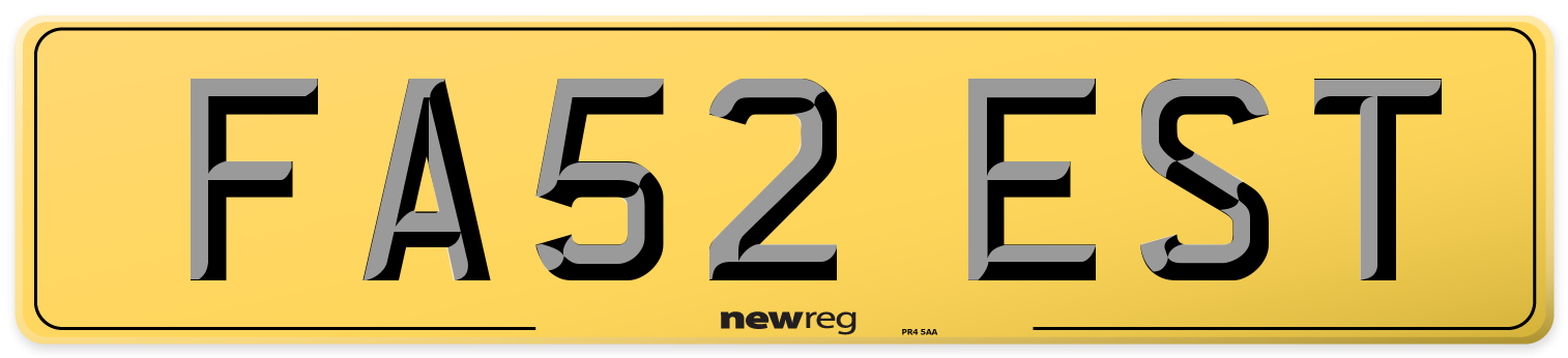 FA52 EST Rear Number Plate