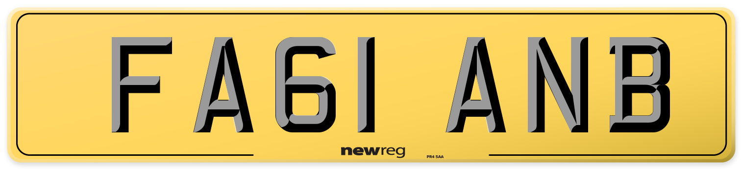 FA61 ANB Rear Number Plate