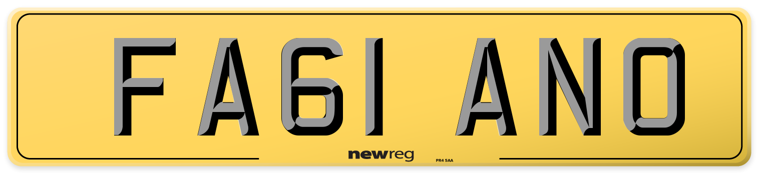 FA61 ANO Rear Number Plate