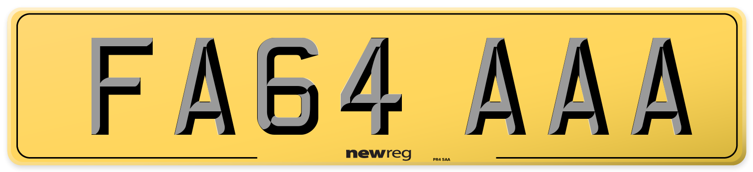 FA64 AAA Rear Number Plate