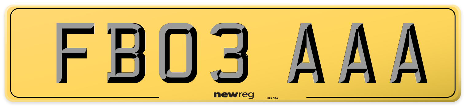 FB03 AAA Rear Number Plate