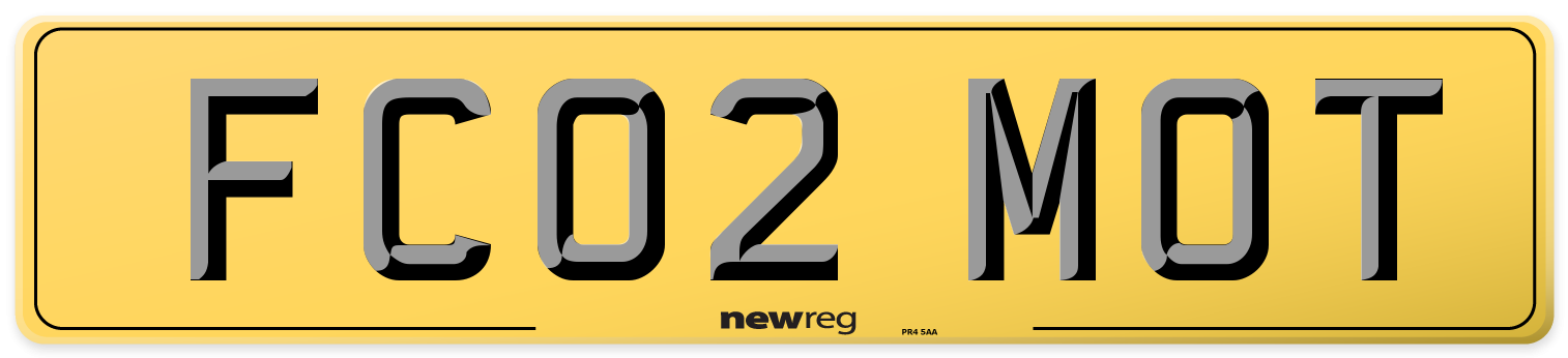 FC02 MOT Rear Number Plate
