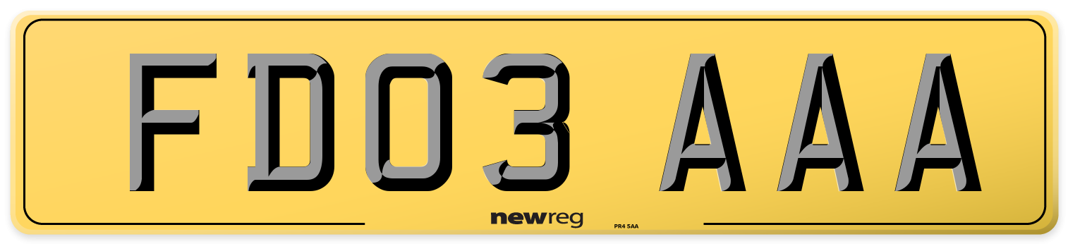 FD03 AAA Rear Number Plate