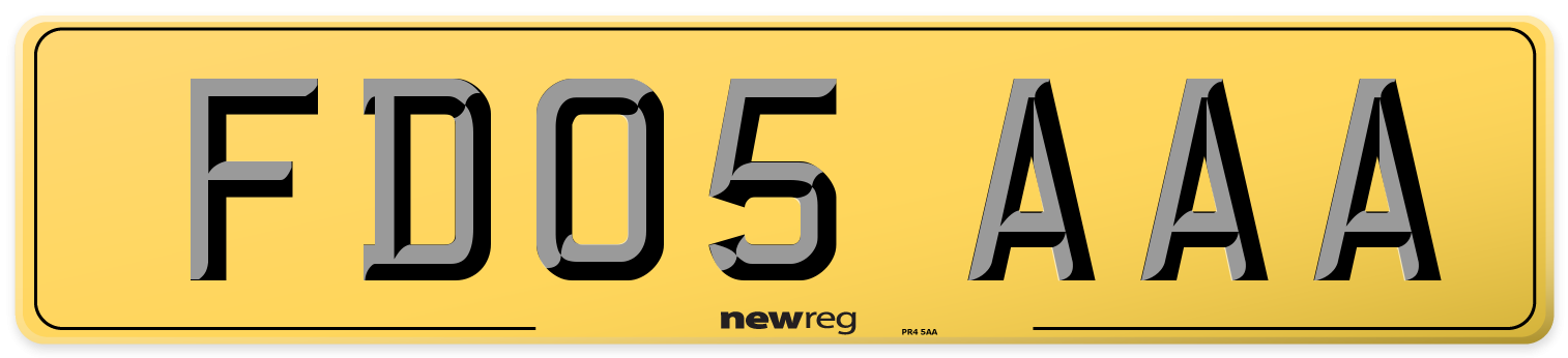 FD05 AAA Rear Number Plate