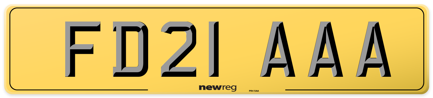 FD21 AAA Rear Number Plate