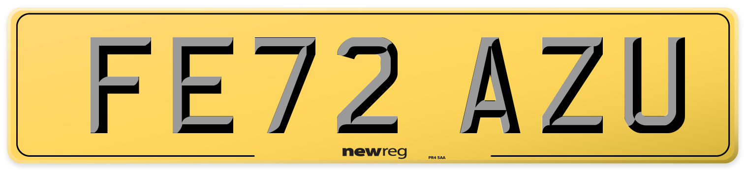 FE72 AZU Rear Number Plate