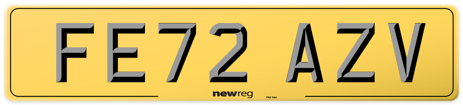FE72 AZV Rear Number Plate