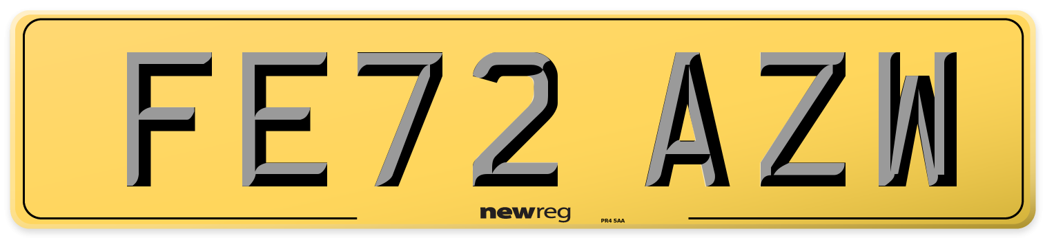 FE72 AZW Rear Number Plate