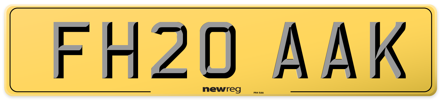 FH20 AAK Rear Number Plate