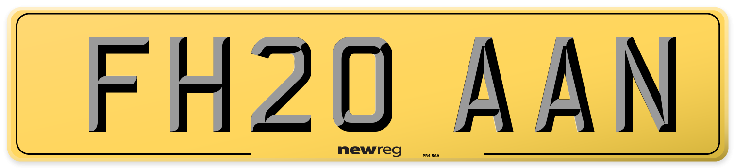 FH20 AAN Rear Number Plate