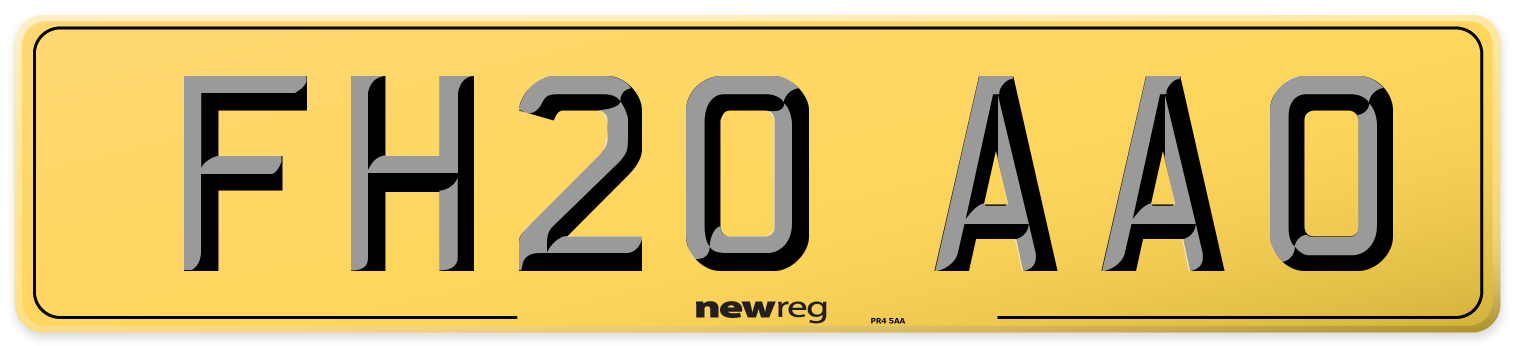 FH20 AAO Rear Number Plate