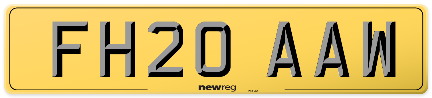 FH20 AAW Rear Number Plate