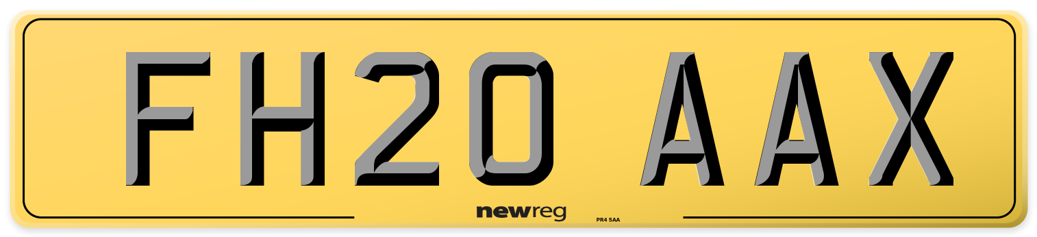 FH20 AAX Rear Number Plate