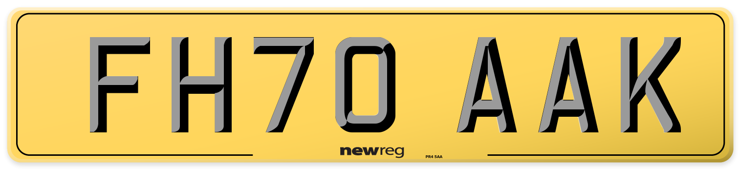 FH70 AAK Rear Number Plate
