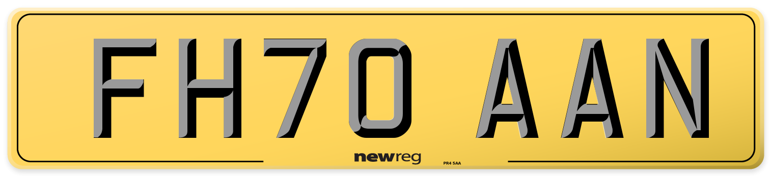 FH70 AAN Rear Number Plate
