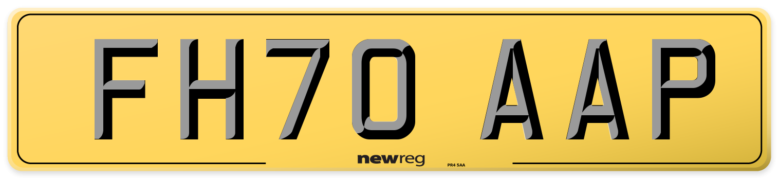 FH70 AAP Rear Number Plate