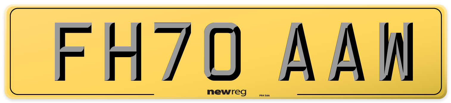 FH70 AAW Rear Number Plate