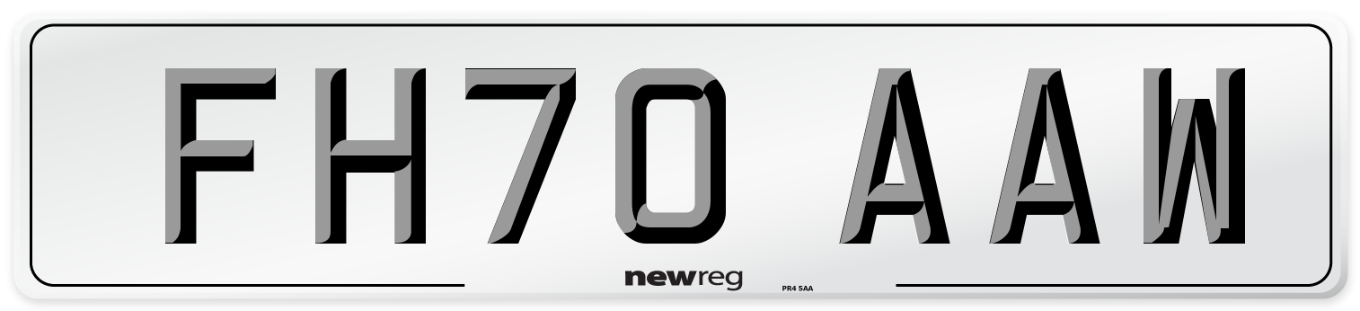 FH70 AAW Front Number Plate