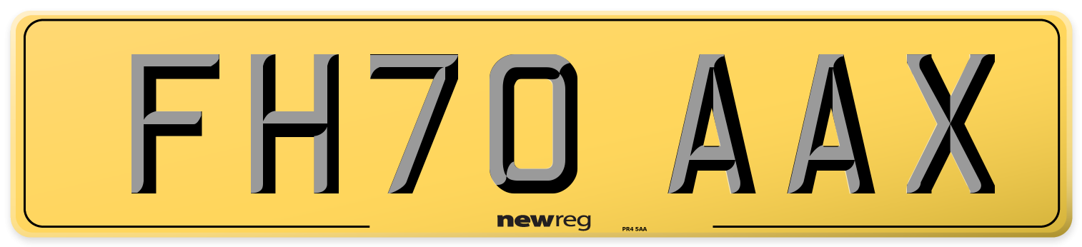 FH70 AAX Rear Number Plate