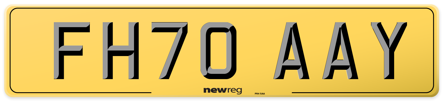 FH70 AAY Rear Number Plate