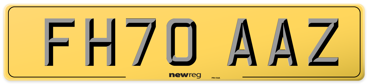 FH70 AAZ Rear Number Plate