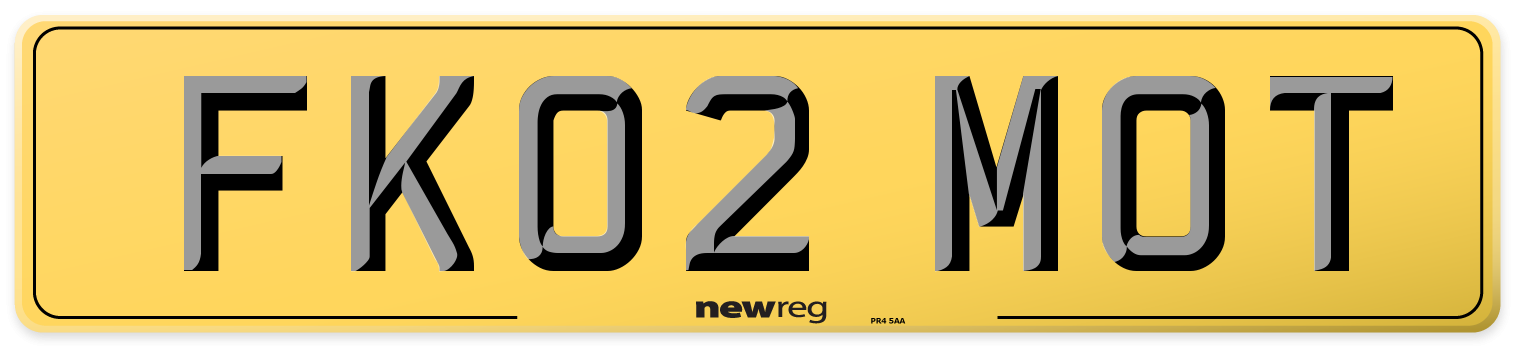 FK02 MOT Rear Number Plate