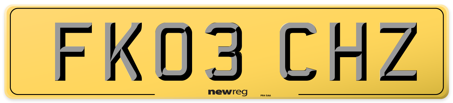FK03 CHZ Rear Number Plate