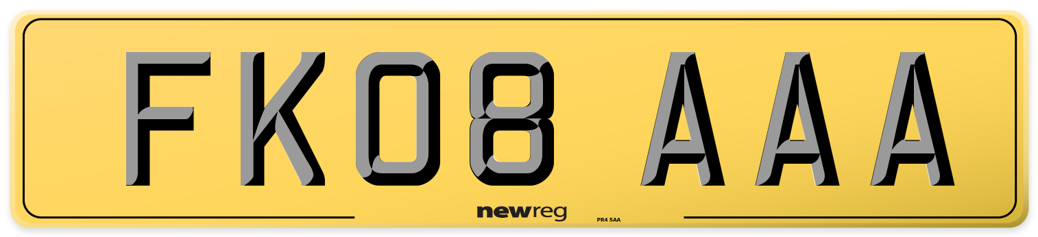 FK08 AAA Rear Number Plate