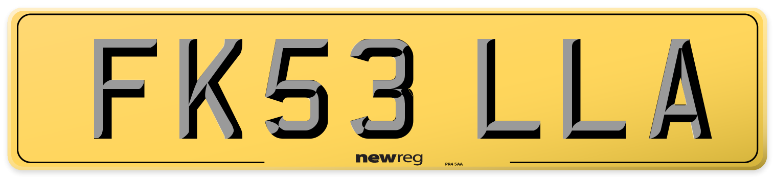 FK53 LLA Rear Number Plate