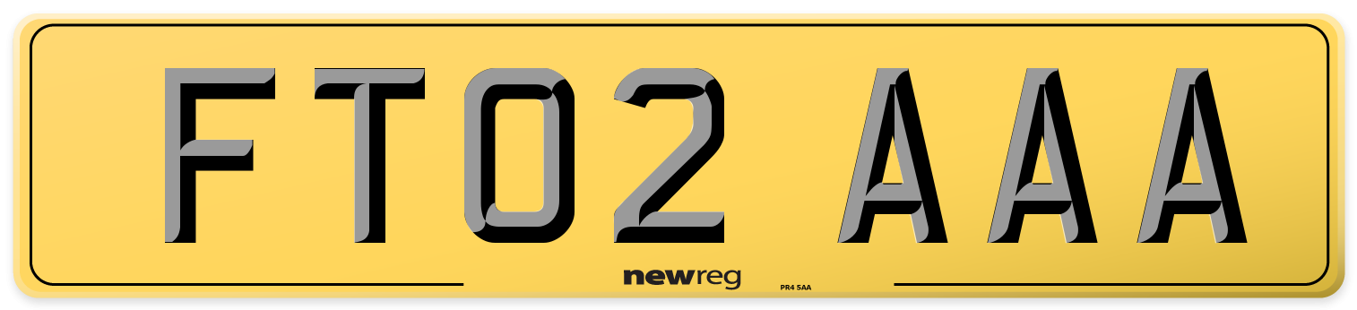 FT02 AAA Rear Number Plate