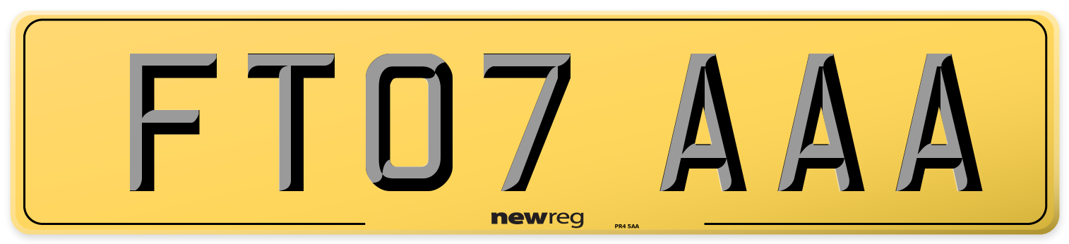 FT07 AAA Rear Number Plate
