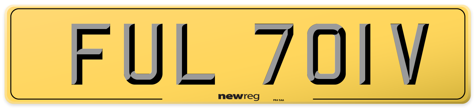 FUL 701V Rear Number Plate