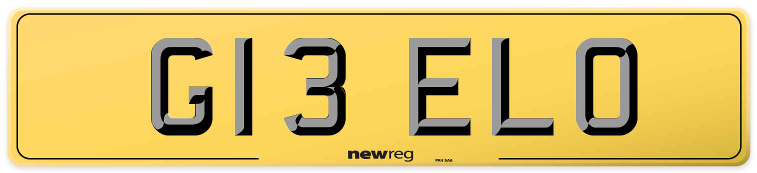 G13 ELO Rear Number Plate