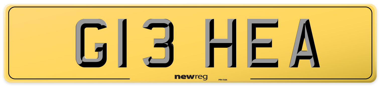 G13 HEA Rear Number Plate