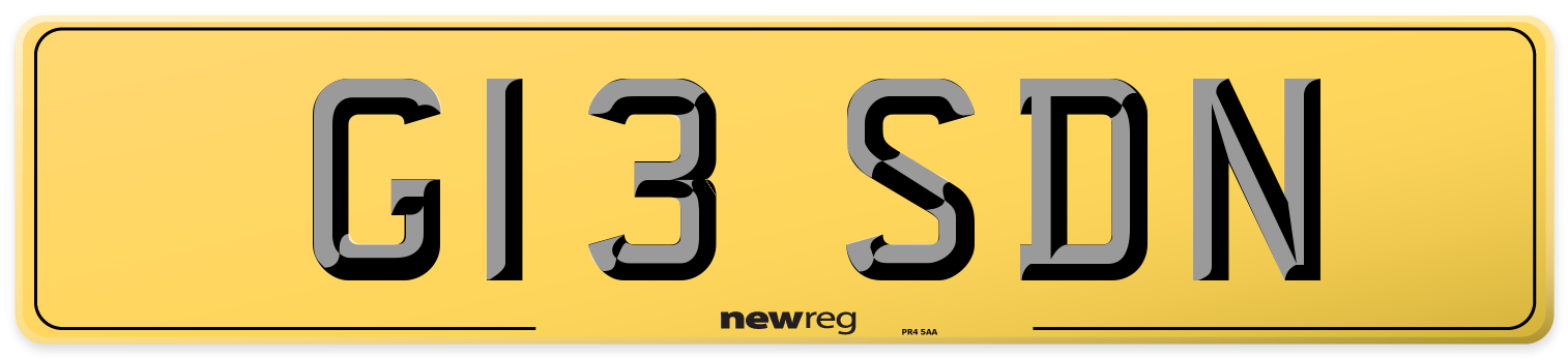 G13 SDN Rear Number Plate