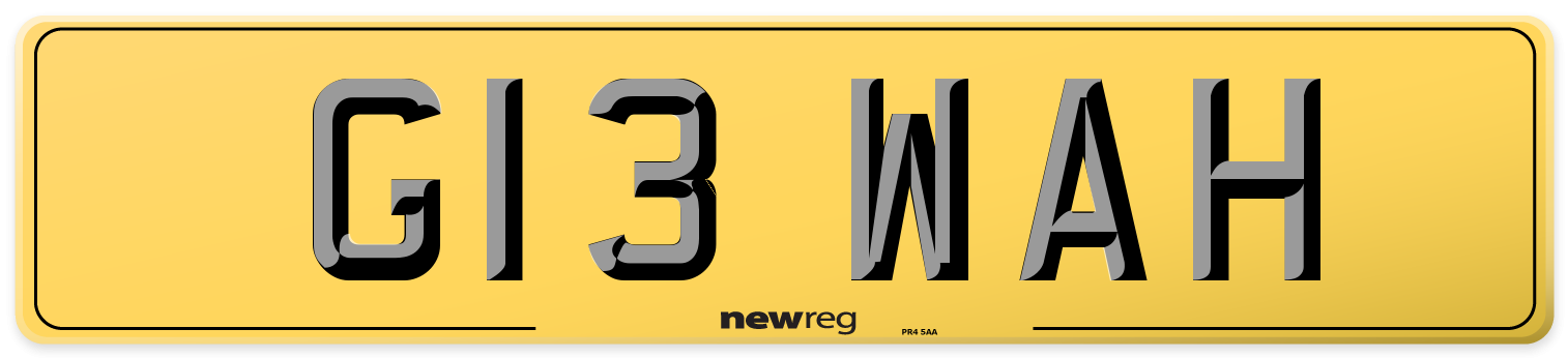 G13 WAH Rear Number Plate