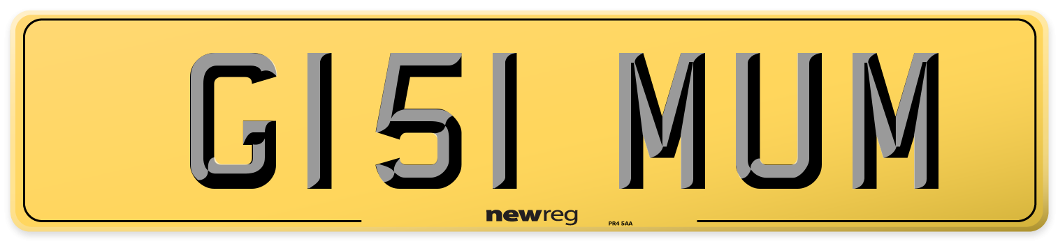 G151 MUM Rear Number Plate