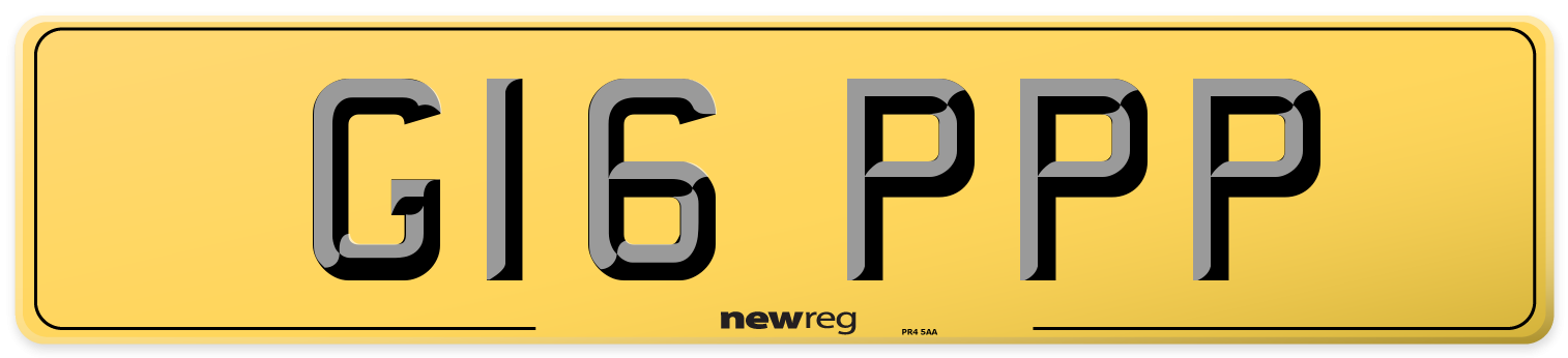 G16 PPP Rear Number Plate