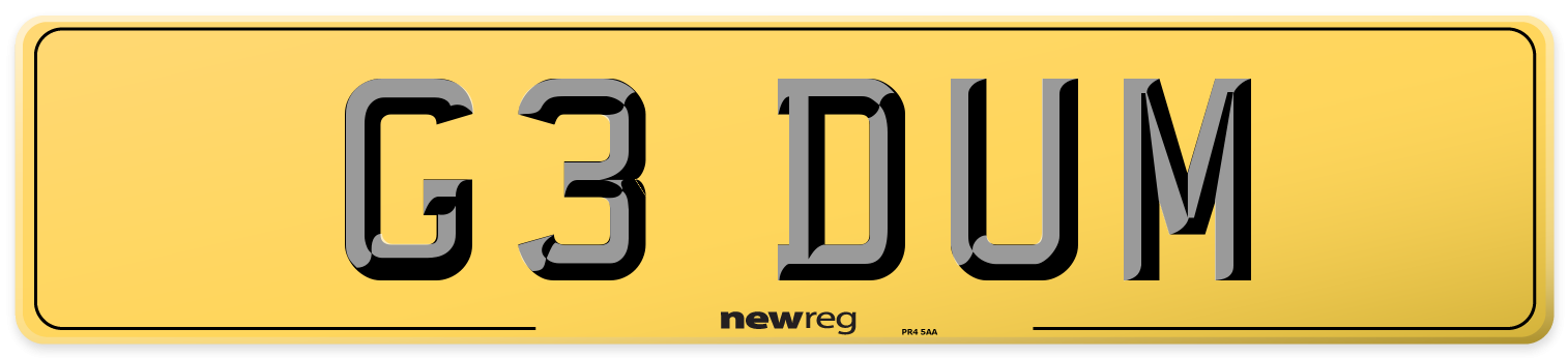 G3 DUM Rear Number Plate