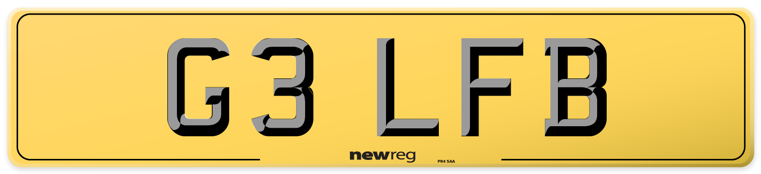 G3 LFB Rear Number Plate