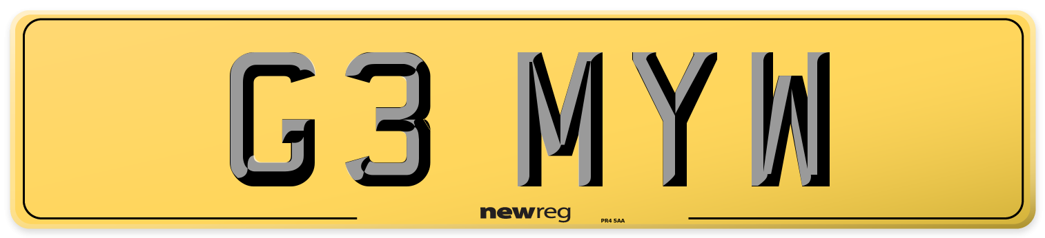 G3 MYW Rear Number Plate