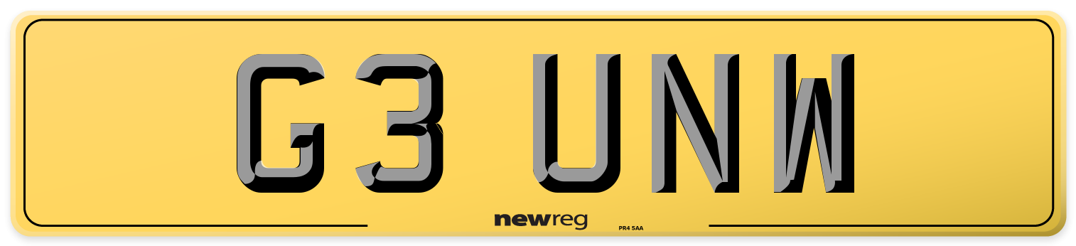 G3 UNW Rear Number Plate