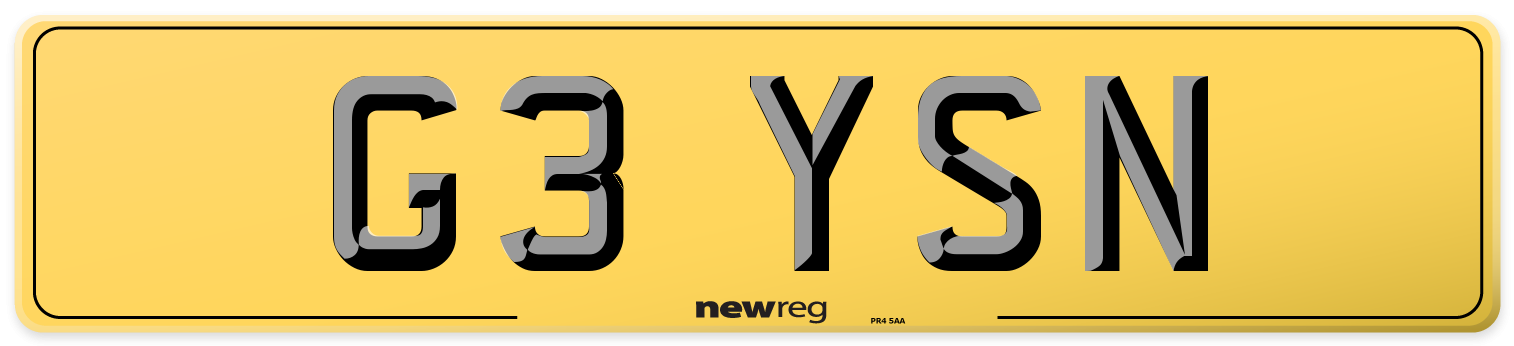G3 YSN Rear Number Plate